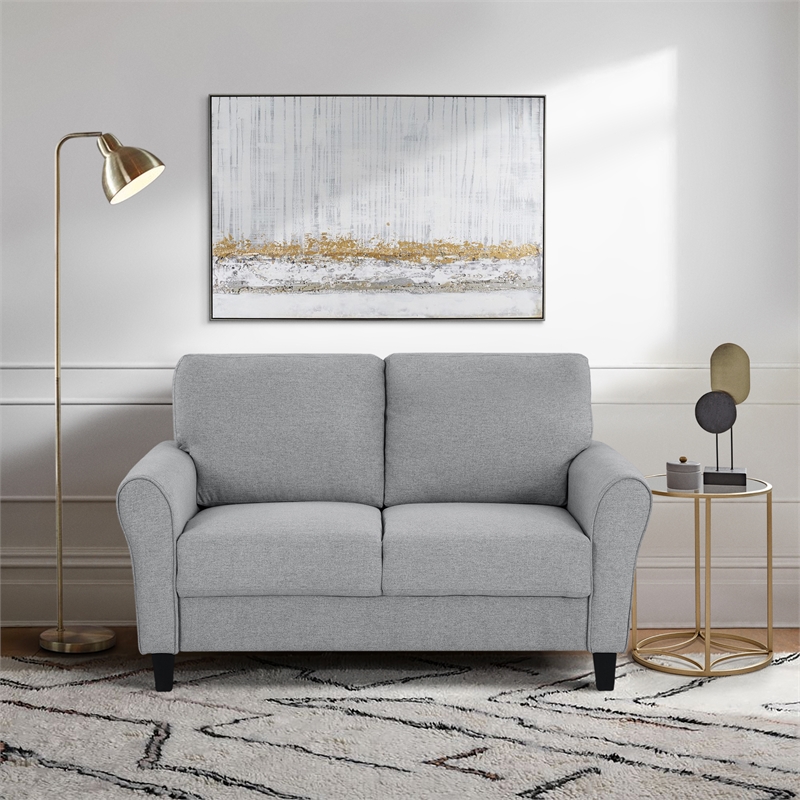 Pemberly Row Transitional Solid Wood and Polyester Loveseat in Dark Gray/Black