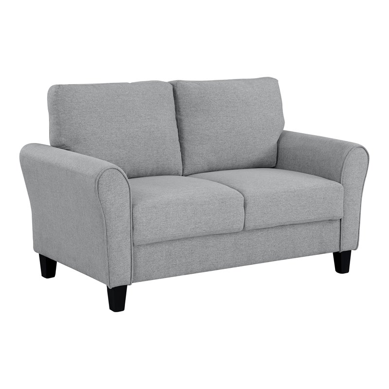 Pemberly Row Transitional Solid Wood and Polyester Loveseat in Dark Gray/Black