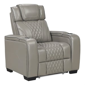 Pemberly Row Leather Power Reclining Chair with Headrest and Massage in Gray