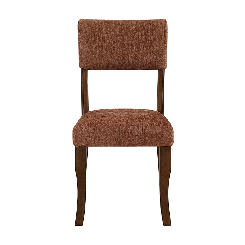 Pemberly Row Chenille Upholstered Dining Side Chair with Wood Frame in Rust