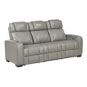 Pemberly Row Leather Power Reclining Sofa with Massage and LED in Gray