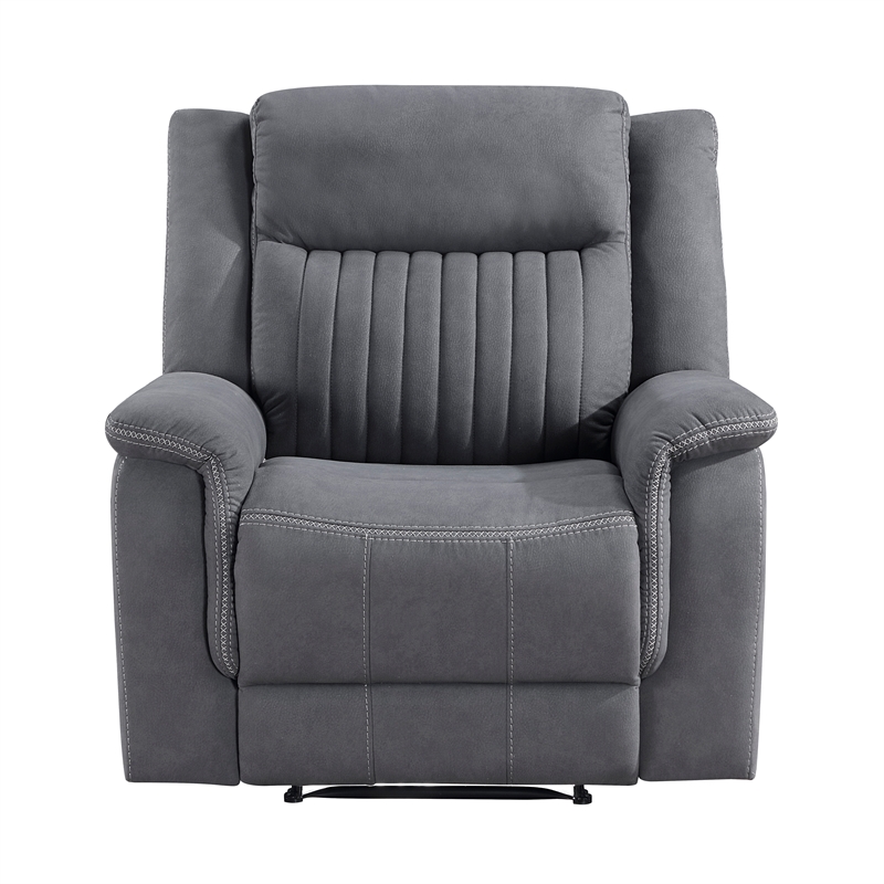 Pemberly Row Microfiber Manual Reclining Chair with Pocket Coils in Gray