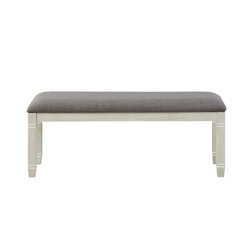 Pemberly Row Pine Wood Dining Bench with Fabric Seat in Antique White