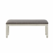 Pemberly Row Pine Wood Dining Bench with Fabric Seat in Antique White