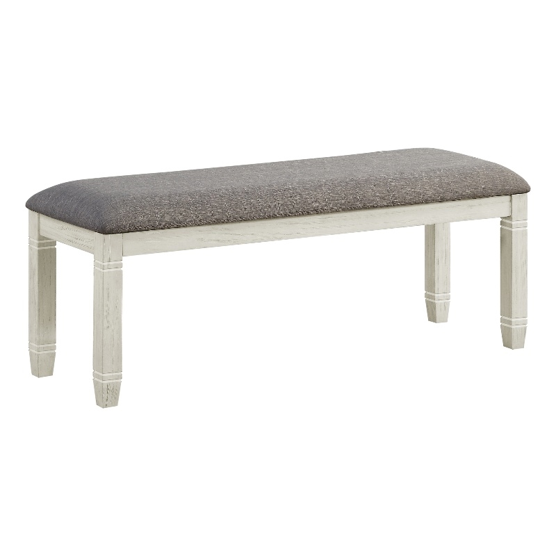 Pemberly Row Pine Wood Dining Bench with Fabric Seat in Antique White