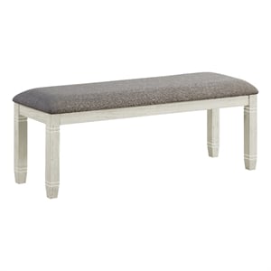 Pemberly Row Pine Wood Dining Bench with Fabric Seat in Antique White