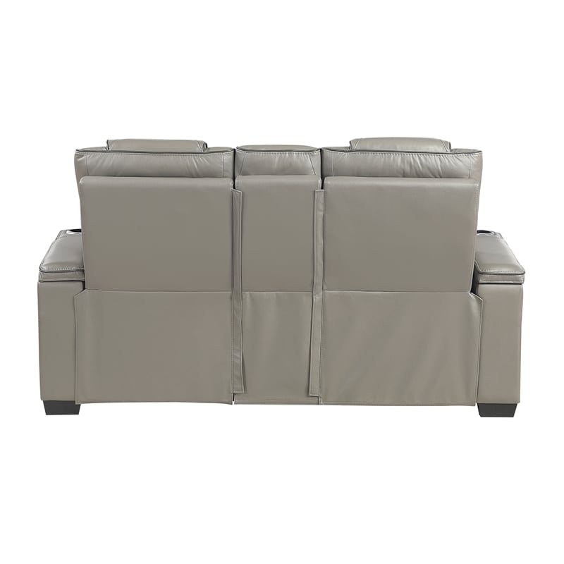 Pemberly Row Top Grain Leather 3-Piece Power Reclining Set in Gray
