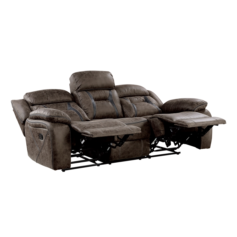 Pemberly Row Microfiber 2-Piece Manual Double Reclining Sofa Set in Dark Brown