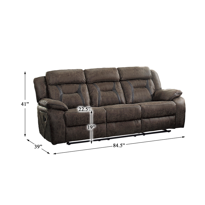 Pemberly Row Microfiber 2-Piece Manual Double Reclining Sofa Set in Dark Brown