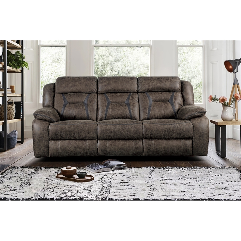 Pemberly Row Microfiber 2-Piece Manual Double Reclining Sofa Set in Dark Brown