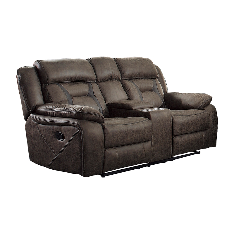 Pemberly Row Microfiber 2-Piece Manual Double Reclining Sofa Set in Dark Brown