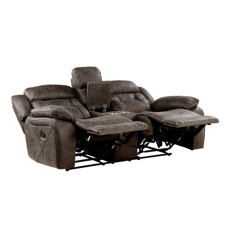 Pemberly Row Microfiber 2-Piece Manual Double Reclining Sofa Set in Dark Brown