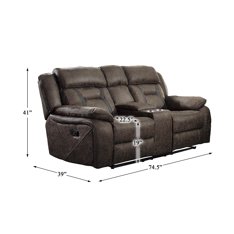 Pemberly Row Microfiber 2-Piece Manual Double Reclining Sofa Set in Dark Brown