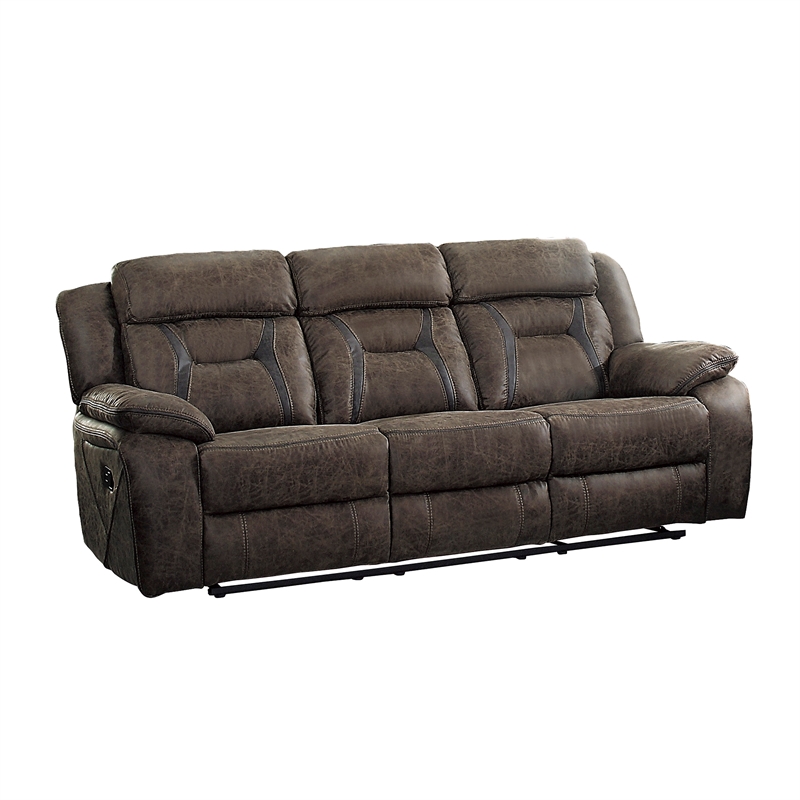Pemberly Row Microfiber 2-Piece Manual Double Reclining Sofa Set in Dark Brown