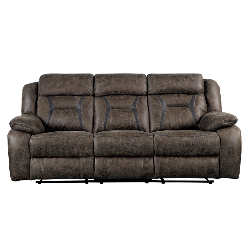 Pemberly Row Microfiber 2-Piece Manual Double Reclining Sofa Set in Dark Brown