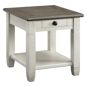 Pemberly Row Oak Veneer 1-Drawer End Table with Lower Shelf in Antique White