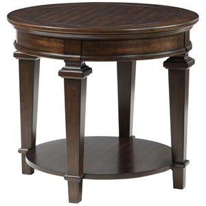 Pemberly Row 28&quot Round Wood End Table with Open Shelf in Espresso