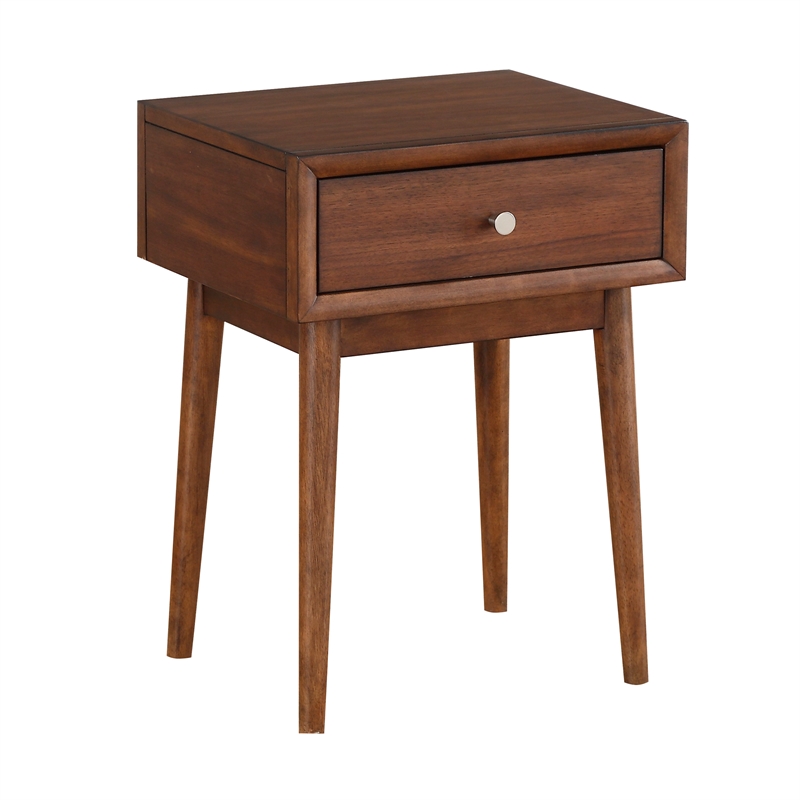 Pemberly Row Walnut Veneer 1-Drawer End Table with Shelf in Brown