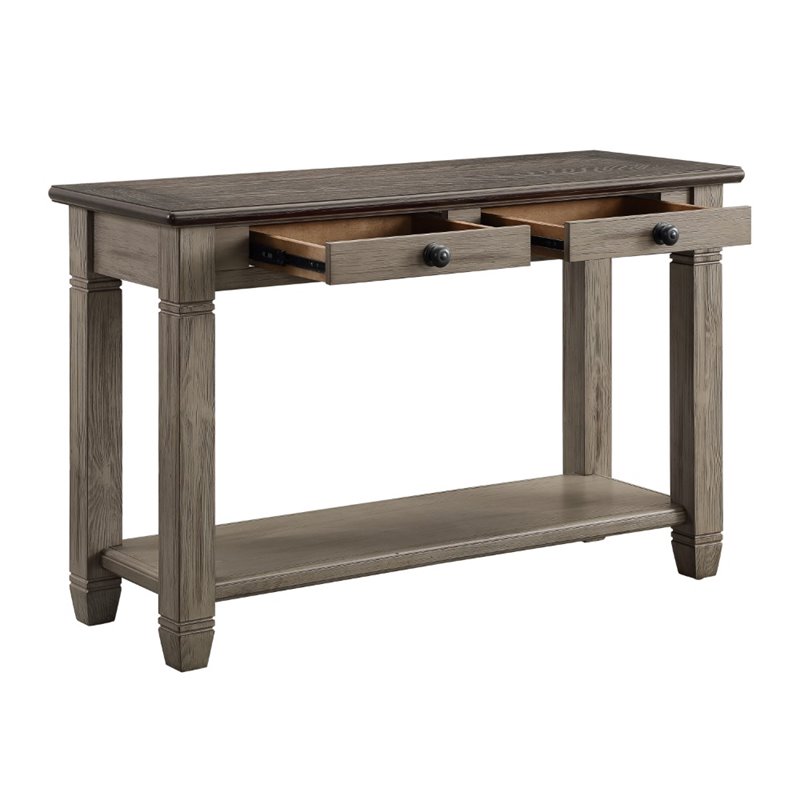 Pemberly Row Wood 2-Drawer Console Table with Shelf in Antique Gray
