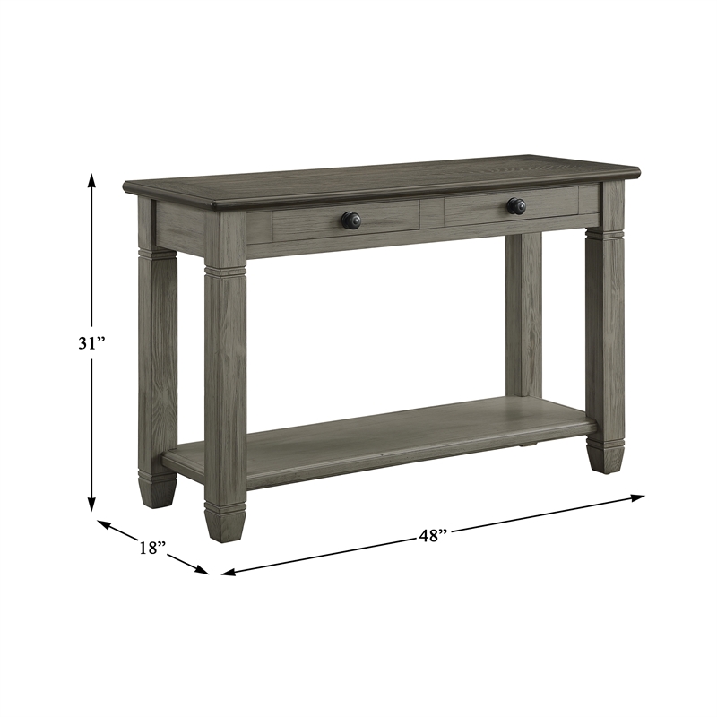 Pemberly Row Wood 2-Drawer Console Table with Shelf in Antique Gray