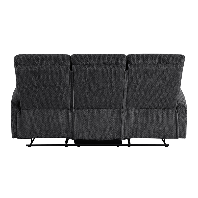 Pemberly Row Microfiber Wall-Hugger Double Reclining Sofa in Dark Gray