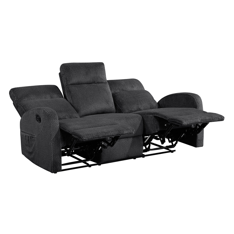 Pemberly Row Microfiber Wall-Hugger Double Reclining Sofa in Dark Gray
