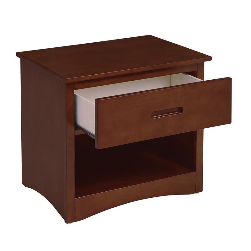 Pemberly Row 1-Drawer Wood Nightstand with Storage Cubby in Dark Cherry