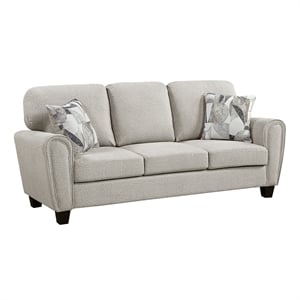 Pemberly Row Chenille Sofa with Pocket Coils and 2 Decor Pillows in Gray