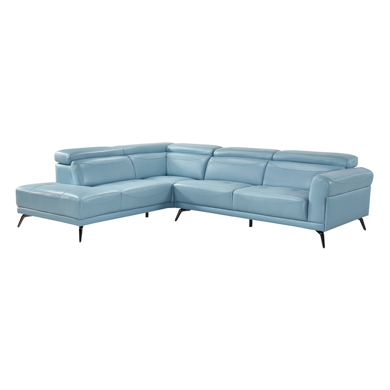 Pemberly Row Top Grain Leather 2-Piece Sectional with Left Chaise in Blue