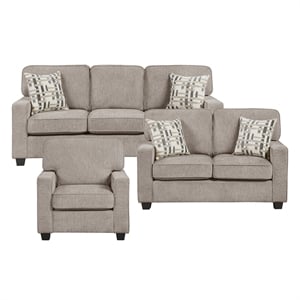 Pemberly Row Chenille 3-Piece Sofa Loveseat and Chair Set with Pillows in Taupe