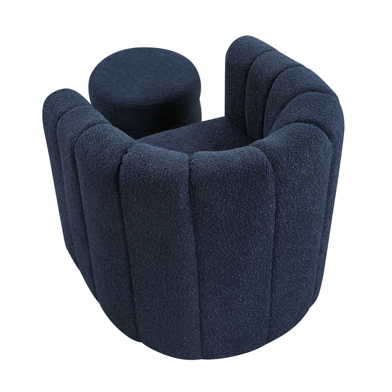 Pemberly Row Boucle Channel-Tufted Swivel Chair with Ottoman in Blue