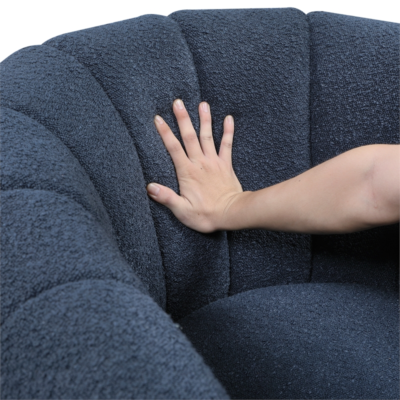 Pemberly Row Boucle Channel-Tufted Swivel Chair with Ottoman in Blue