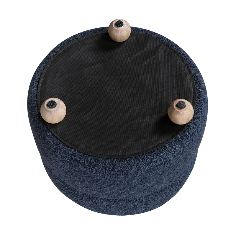 Pemberly Row Boucle Channel-Tufted Swivel Chair with Ottoman in Blue