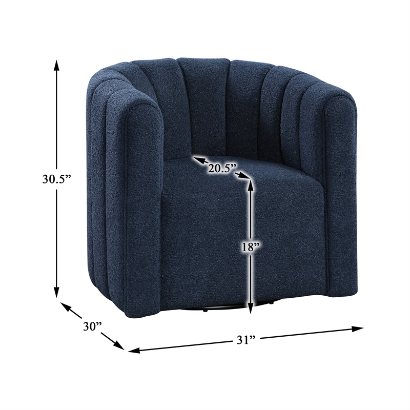 Pemberly Row Boucle Channel-Tufted Swivel Chair with Ottoman in Blue