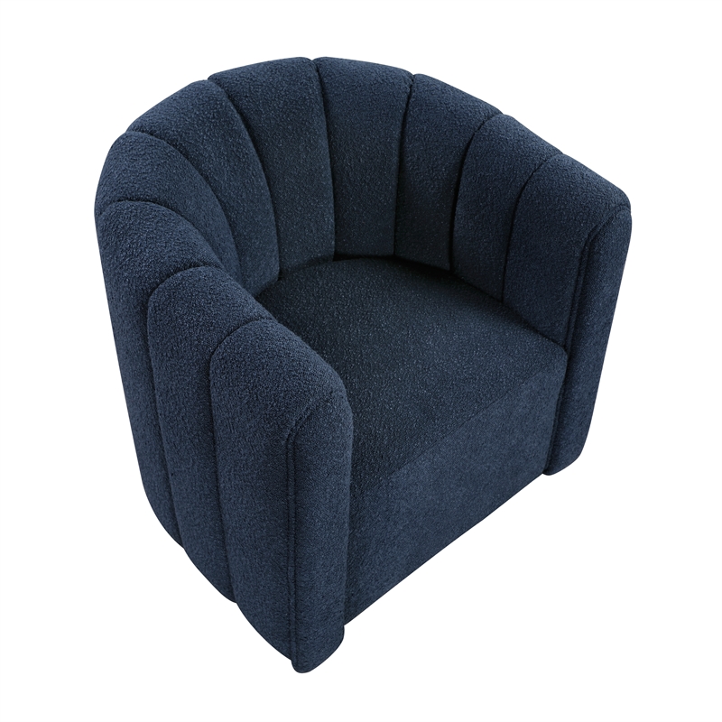 Pemberly Row Boucle Channel-Tufted Swivel Chair with Ottoman in Blue
