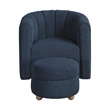 Pemberly Row Boucle Channel-Tufted Swivel Chair with Ottoman in Blue