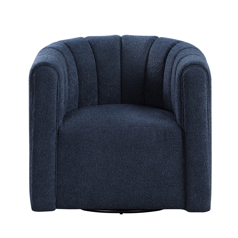 Pemberly Row Boucle Channel-Tufted Swivel Chair with Ottoman in Blue