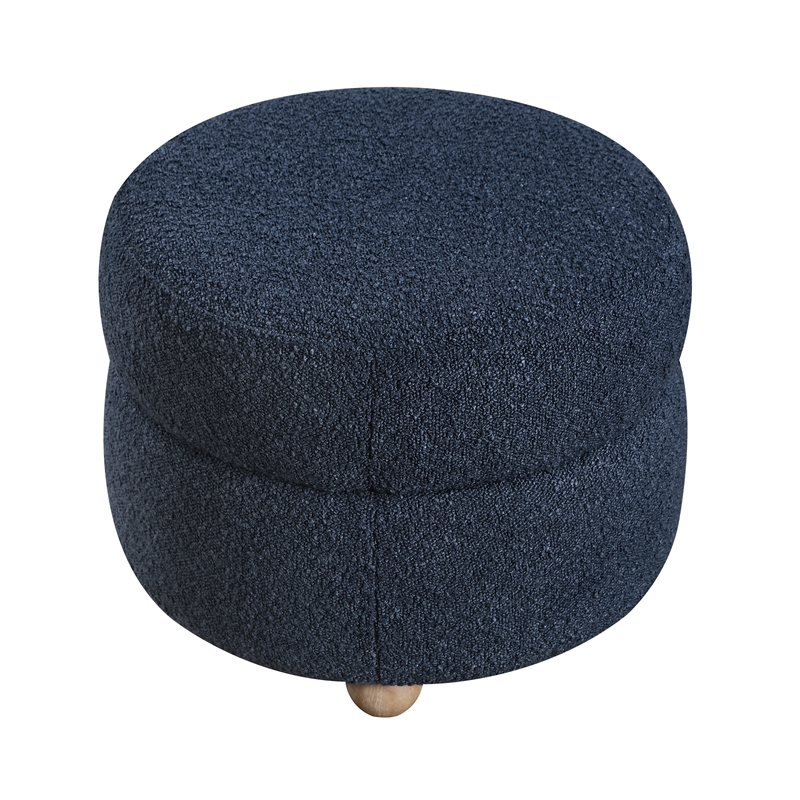 Pemberly Row Boucle Channel-Tufted Swivel Chair with Ottoman in Blue