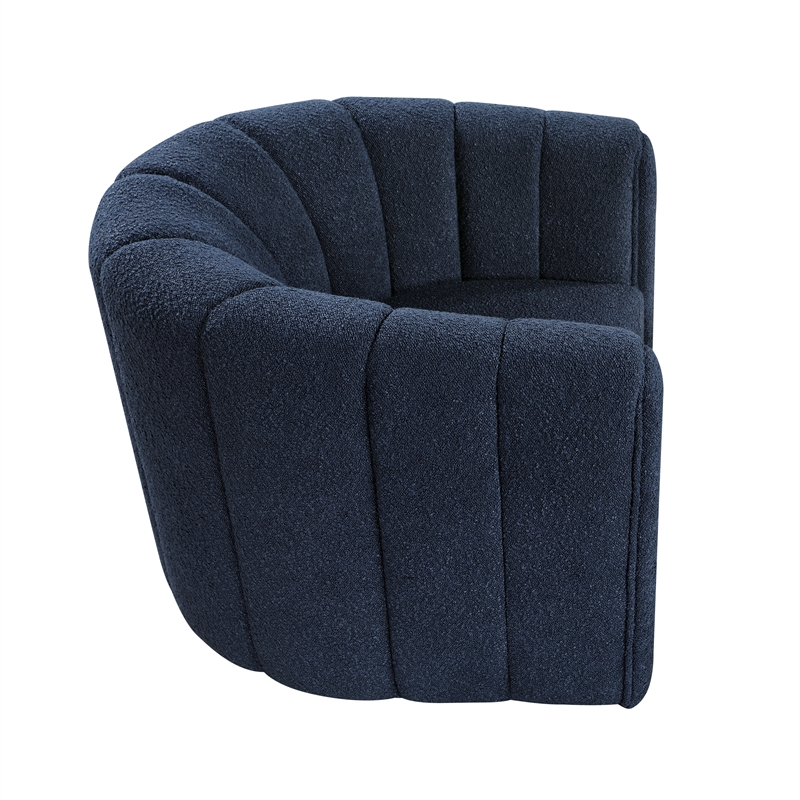 Pemberly Row Boucle Channel-Tufted Swivel Chair with Ottoman in Blue