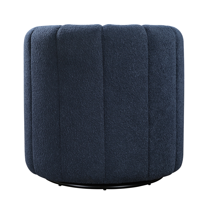 Pemberly Row Boucle Channel-Tufted Swivel Chair with Ottoman in Blue