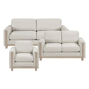 Pemberly Row Textured 3-Piece Sofa Loveseat and Chair Set No Assembly in Beige