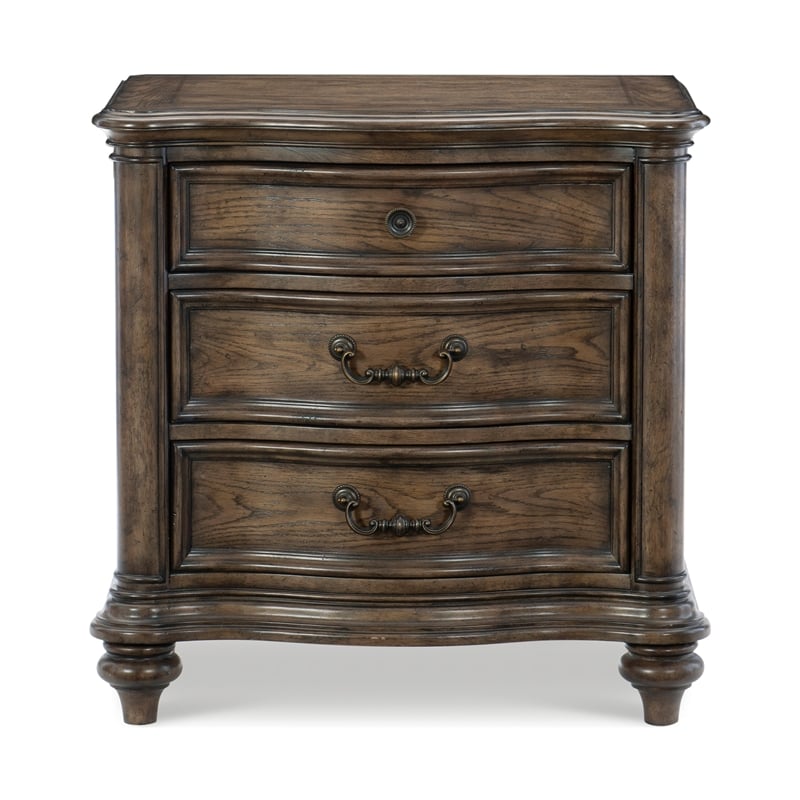 Pemberly Row Oak Veneer 3 Drawer Nightstand with Dovetail Joints in Brown Oak