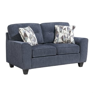 Pemberly Row Chenille Loveseat with 2 Decorative Pillows & Pocket Coils in Blue