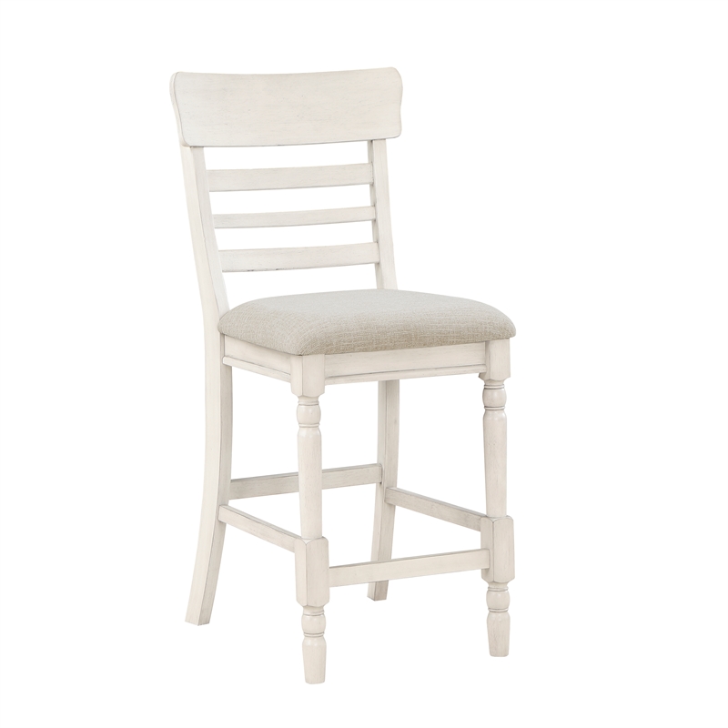 Pemberly Row Wood and Fabric Counter Height Chair Set of 2 in Antique White