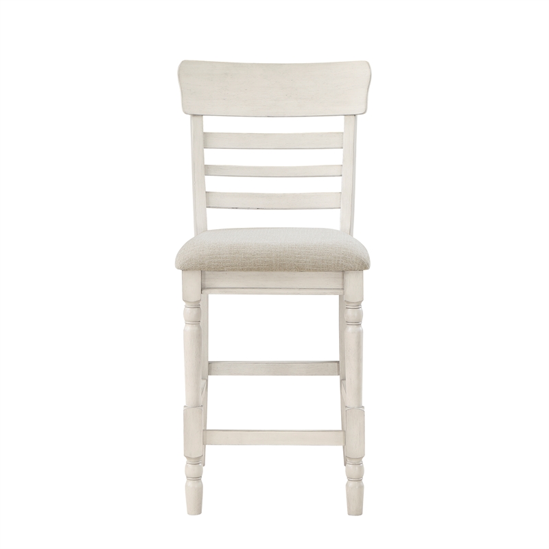 Pemberly Row Wood and Fabric Counter Height Chair Set of 2 in Antique White