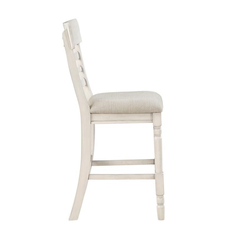 Pemberly Row Wood and Fabric Counter Height Chair Set of 2 in Antique White