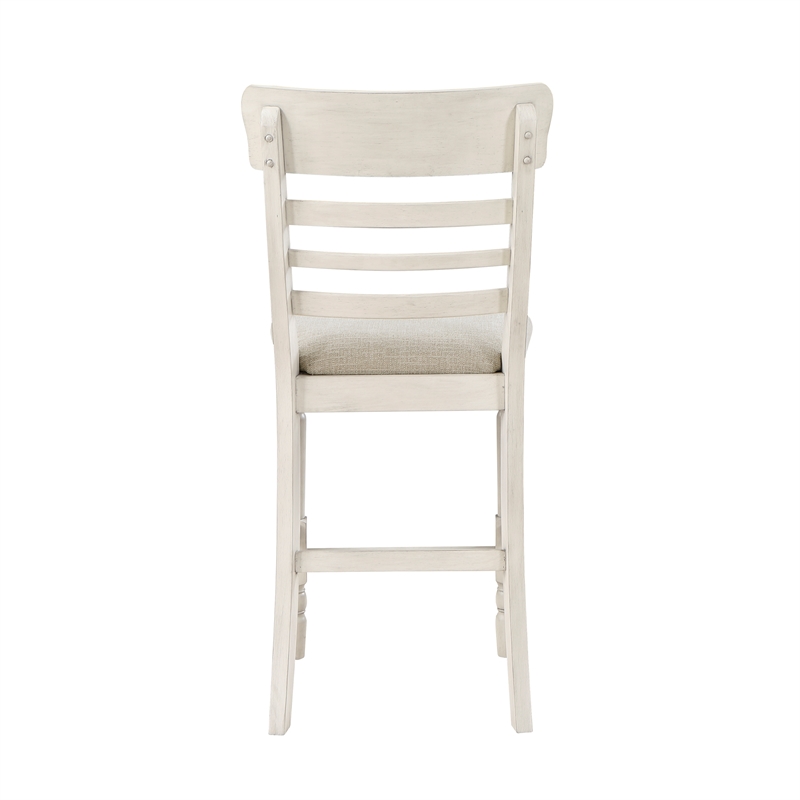 Pemberly Row Wood and Fabric Counter Height Chair Set of 2 in Antique White