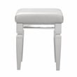 Pemberly Row Mirrored Faux Leather Vanity Stool with Metallic Finish in White