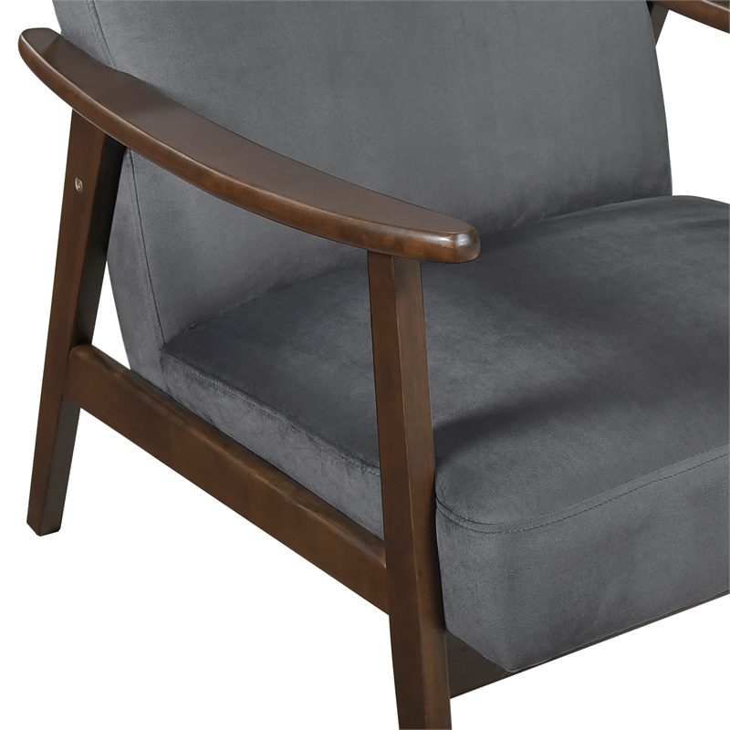 Pemberly Row Rubberwood and Velvet Accent Chair in Dark Walnut and Dark Grey
