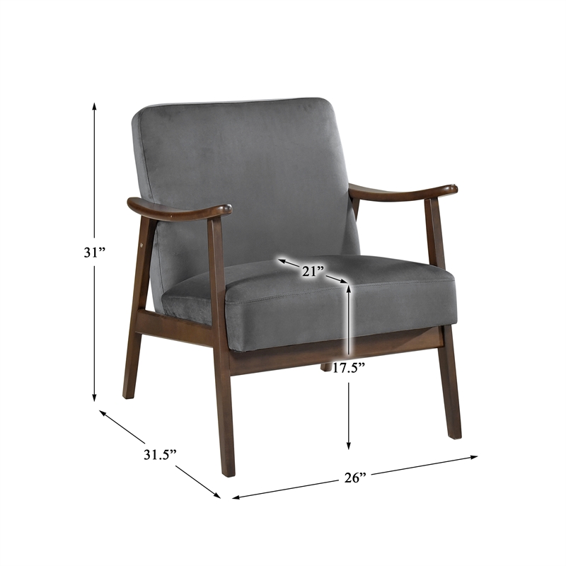 Pemberly Row Rubberwood and Velvet Accent Chair in Dark Walnut and Dark Grey